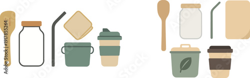 Various kitchen utensils and containers are displayed, emphasizing sustainability and eco-conscious choices in daily cooking and food storage.