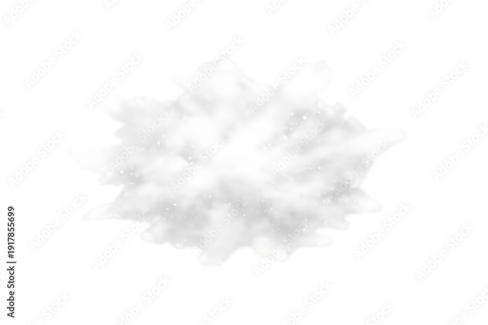 Fototapeta premium White powder explosion creating a dust cloud effect with flying particles on transparent background