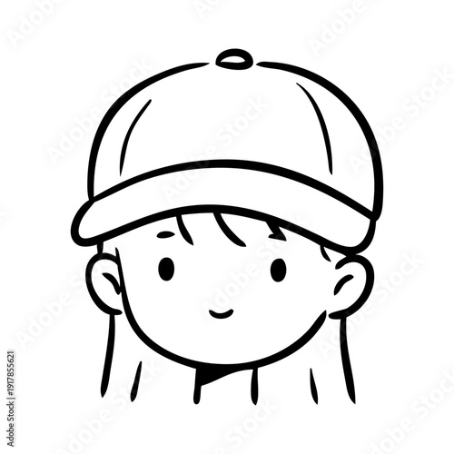 Dibujo sencillo con líneas de la cabeza de una chica con gorra de beisbol 