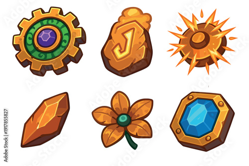 Different types of game tokens with various shapes and colors on a plain background displaying multiple designs