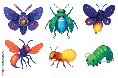 Colorful cartoon insects and caterpillars displayed together in a fun and creative arrangement for art or educational purposes