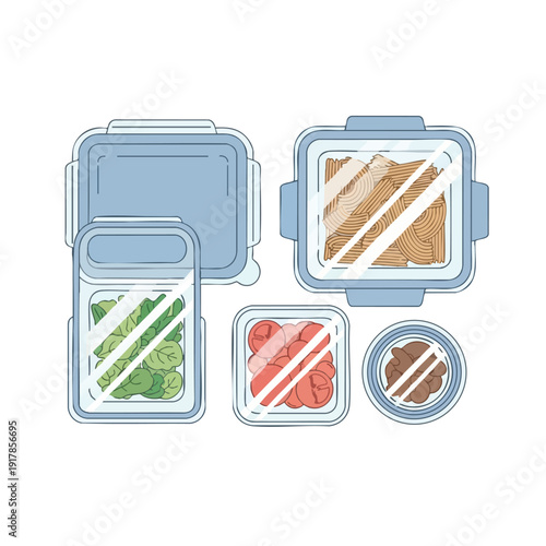 Stacked Food Containers with Various Meals and Snacks for Meal Prep or Takeout