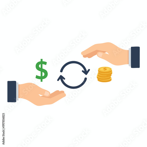 Financial Transaction Concept with Hand Exchange Money and Recycling Symbols