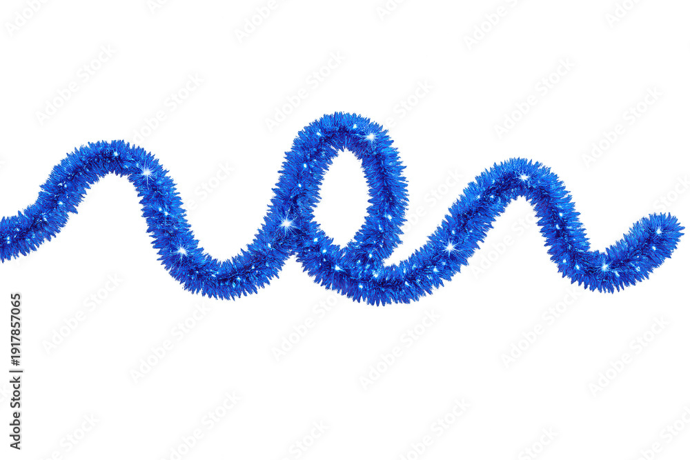 Naklejka premium Blue shiny tinsel garland creating a wavy border design, ready for festive holiday celebrations, transparent background