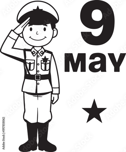 Illustration of a soldier saluting on may ninth celebration day