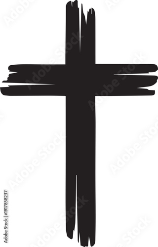 Hand drawn christian cross vector silhouette with brush stroke texture and artistic line art