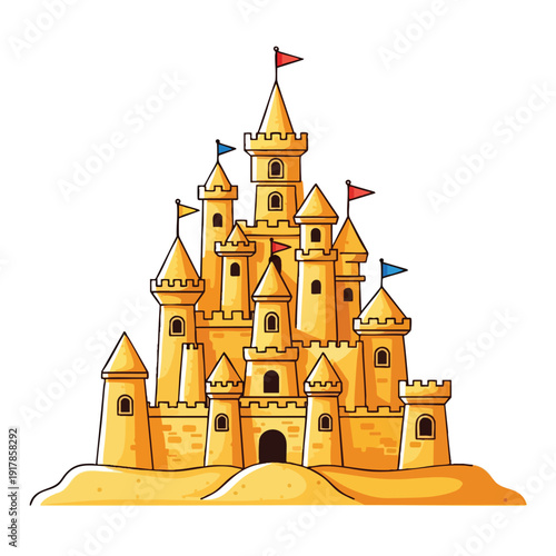 Majestic Sandcastle Illustration for Kids Learning and Creative Projects