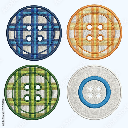 Colorful Embroidered Plaid Fabric Buttons Collection