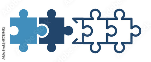 Puzzle connection icons set, modern vector illustration showing connected pieces, representing problem solving, integration concepts, collaboration, teamwork, organisational connections, and creative 