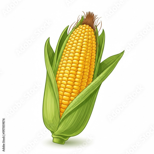 Fresh Ear of Corn Vector Illustration – Golden Kernels with Green Husk