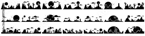 Desert vector icon set. Mountain landscape Illustration sign collection. Mountains symbol or logo.