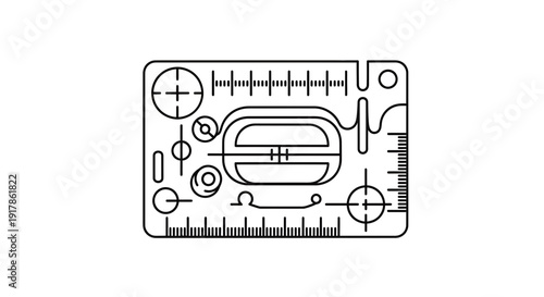 Credit Card Sized Multi-tool with Ruler, Compass, and Measurement Markings - Black and White