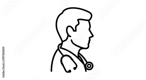 Doctor Silhouette with Stethoscope Icon, Medical Professional Headshot