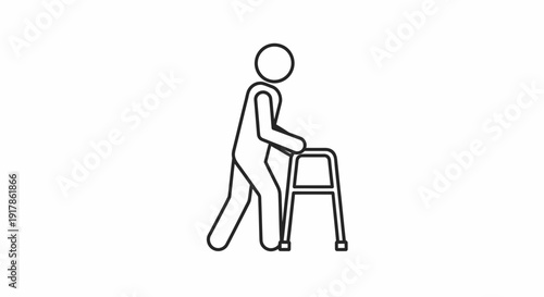 Elderly person with walker, medical assistance for mobility, health care icon