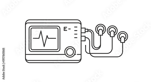 Electrocardiogram ECG Machine Medical Device Line Art Icon