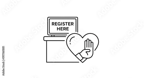 Hand Stopping Heart Symbol Next to Computer Screen Register Here Icon