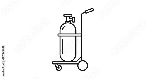 Medical Oxygen Tank on Cart - Line Art Icon