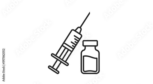 Medical Syringe and Vial Icon - Healthcare and Vaccination Line Art