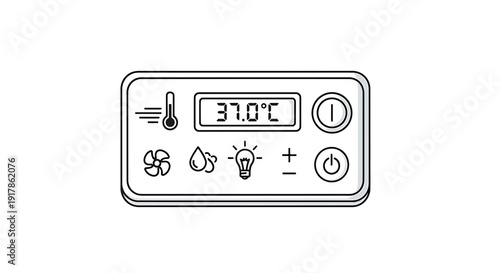 Medical Thermometer Control Panel with Digital Display, Icons, and Buttons