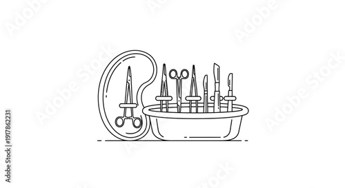 Surgical Instruments Set Outline Medical Tools in Tray