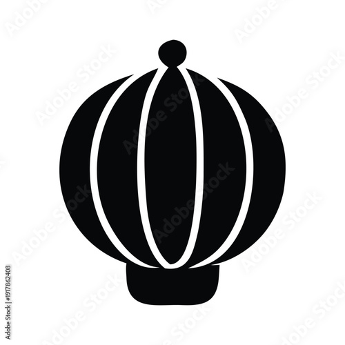 A simple black silhouette of a round lantern with vertical lines and a small knob on top, perfect for celebrations and festive occasions