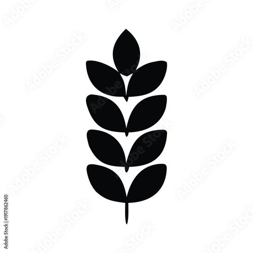 Abstract minimalist illustration of a single black wheat stalk, representing agriculture, harvest, and organic food
