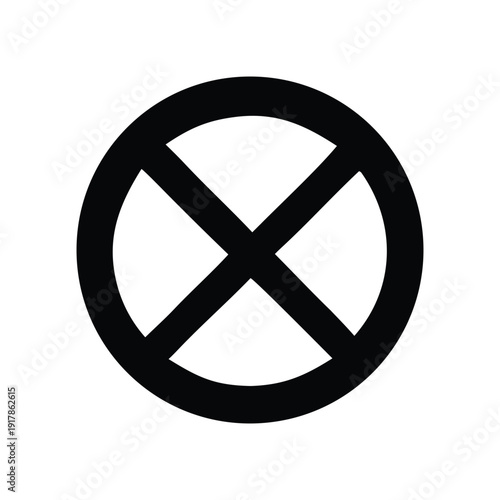 A black circular symbol with a bold cross inside, representing a stop or prohibition sign, iconographic element for general use