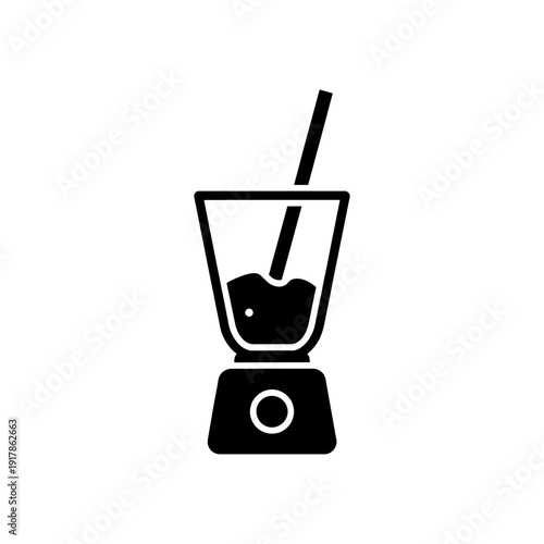 A black silhouette of a blender with a straw simple graphic illustration silhouette