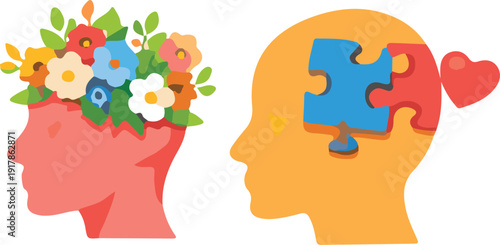 the person whose head has flowers and a puzzle