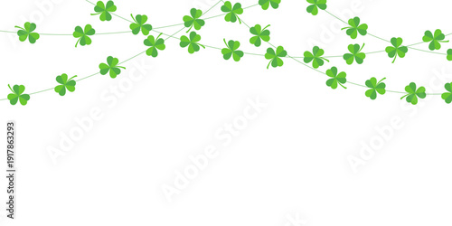 Green clover garland, isolated on a transparent background. Perfect for St. Patrick's Day designs. PNG and Vector illustration
