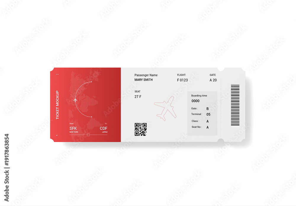 Airline Boarding Pass Ticket Mockup Template Stock Template | Adobe Stock