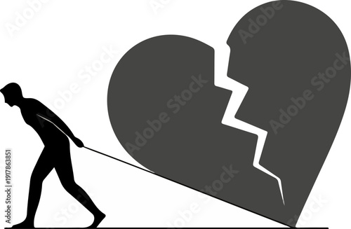 Person Dragging Heavy Cloud Shaped Suitcase Emotional Baggage Concept