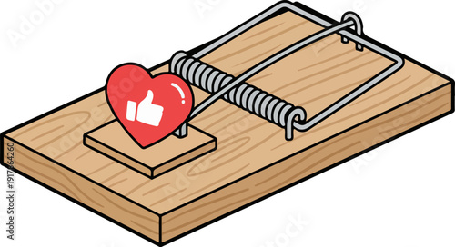Mouse Trap with Social Media Heart Like Bait Addiction Concept Vector