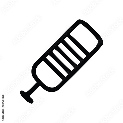 Simple black and white illustration of a syringe, representing medical treatment or vaccination