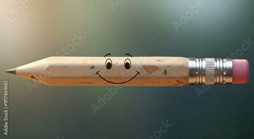 Smiling Pencil with Happy Face Isolated on Blurred Background