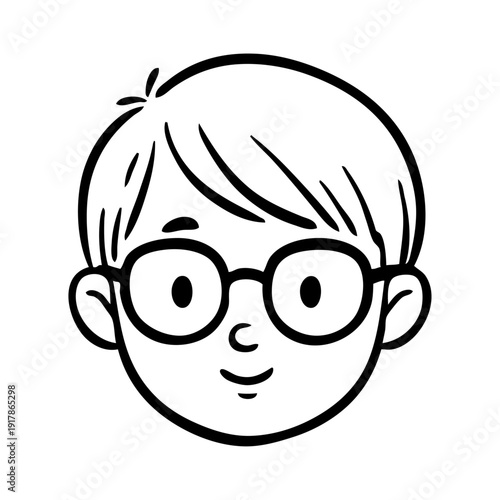 Dibujo sencillo con líneas de la cara de un niño con lentes