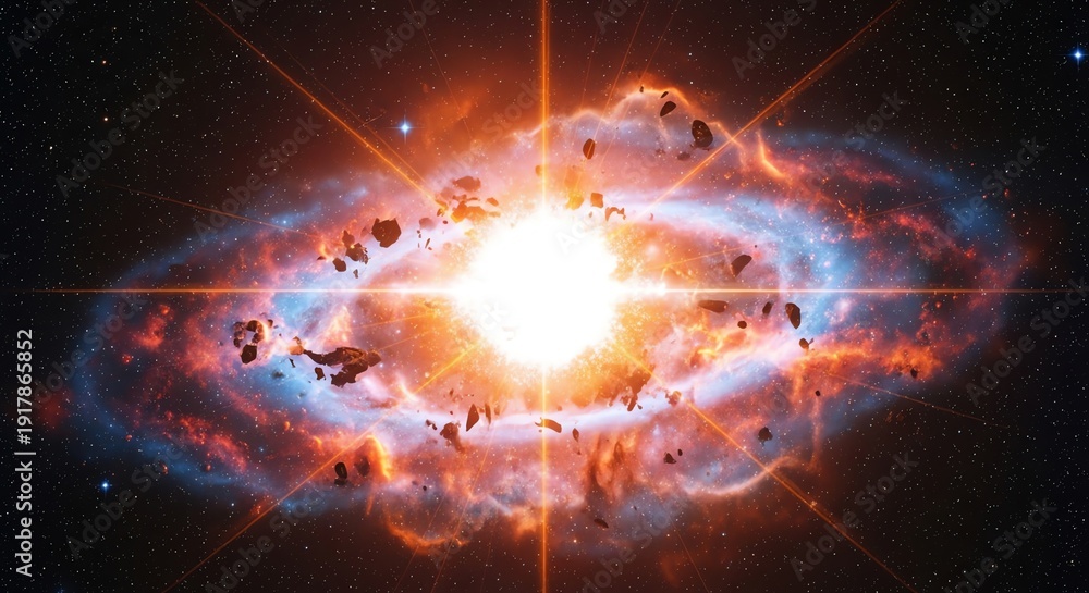 Obraz premium Nebula explosion with stellar debris and cosmic dust