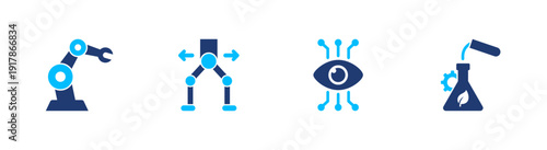 Human augmentation icon set. robotics, bionic, enhancement, cybernetic, wearable. solid style icon collection