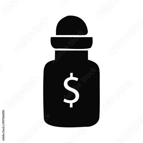 Simple silhouette illustration of a jar with a dollar sign on it, representing savings or investment