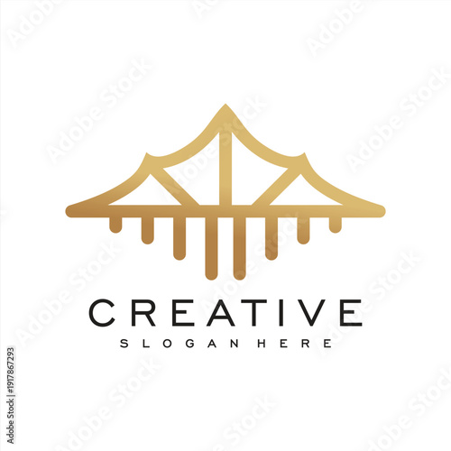 Bridge logo with creative golden concept and business card design Premium Vector
