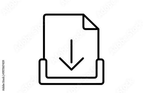 Download icon with document and downward arrow on white background  