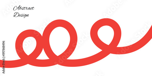Vibrant red squiggly line art with blurry text on white background