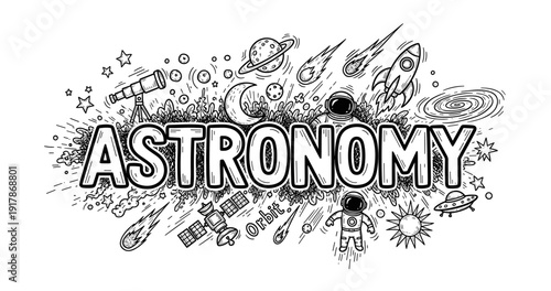 Creative astronomy doodle featuring space elements and celestial bodies