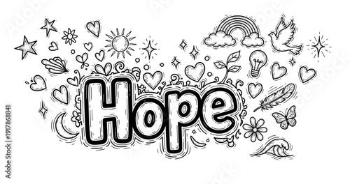 Hand-drawn optimistic doodles with hopeful theme