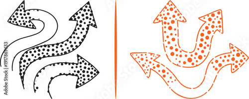 A comprehensive set of vector icons featuring wellness symbols like brains and hearts alongside a vast array of hand-drawn, colorful, and patterned arrows in various directional styles.