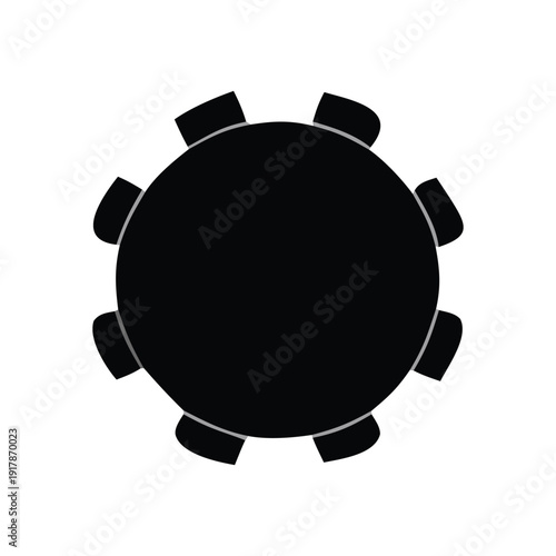 Minimalist black gear icon symbolizing industrial efficiency, technological progress, and mechanical systems. Essential graphic element for engineering and process design