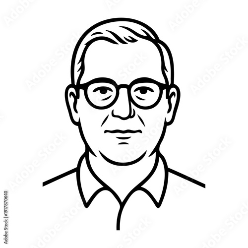 Dibujo sencillo con líneas de la cara de un hombre mayor con lentes