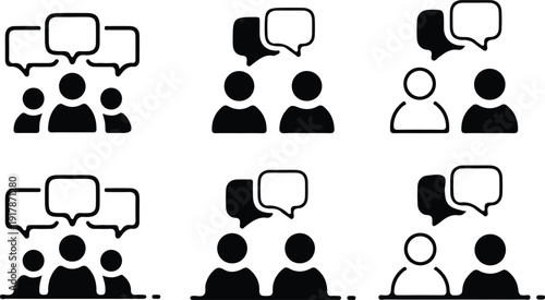 man group discussion team communication icons set vector illustration design collection art 