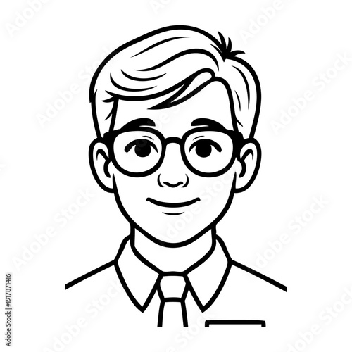 Dibujo sencillo con líneas de la cara de un hombre joven con lentes