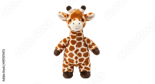 Photography Adorable giraffe plush toy PNG isolated on transparent background, cuddly stuffe